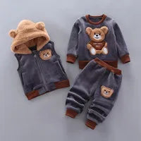 Children's Autumn and Winter Set 2024 Boys and Girls Cartoon Plush Coat+Hooded Vest+Pants Set Baby Warm Three Piece Set 0-4Y