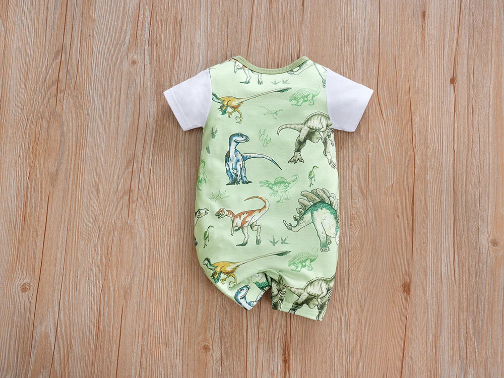 IURNXB Newborn Baby Overall Romper for Boys Infant Short Sleeve Dinosaur Printed One Piece Outfit Summer Bodysuit 0-12M