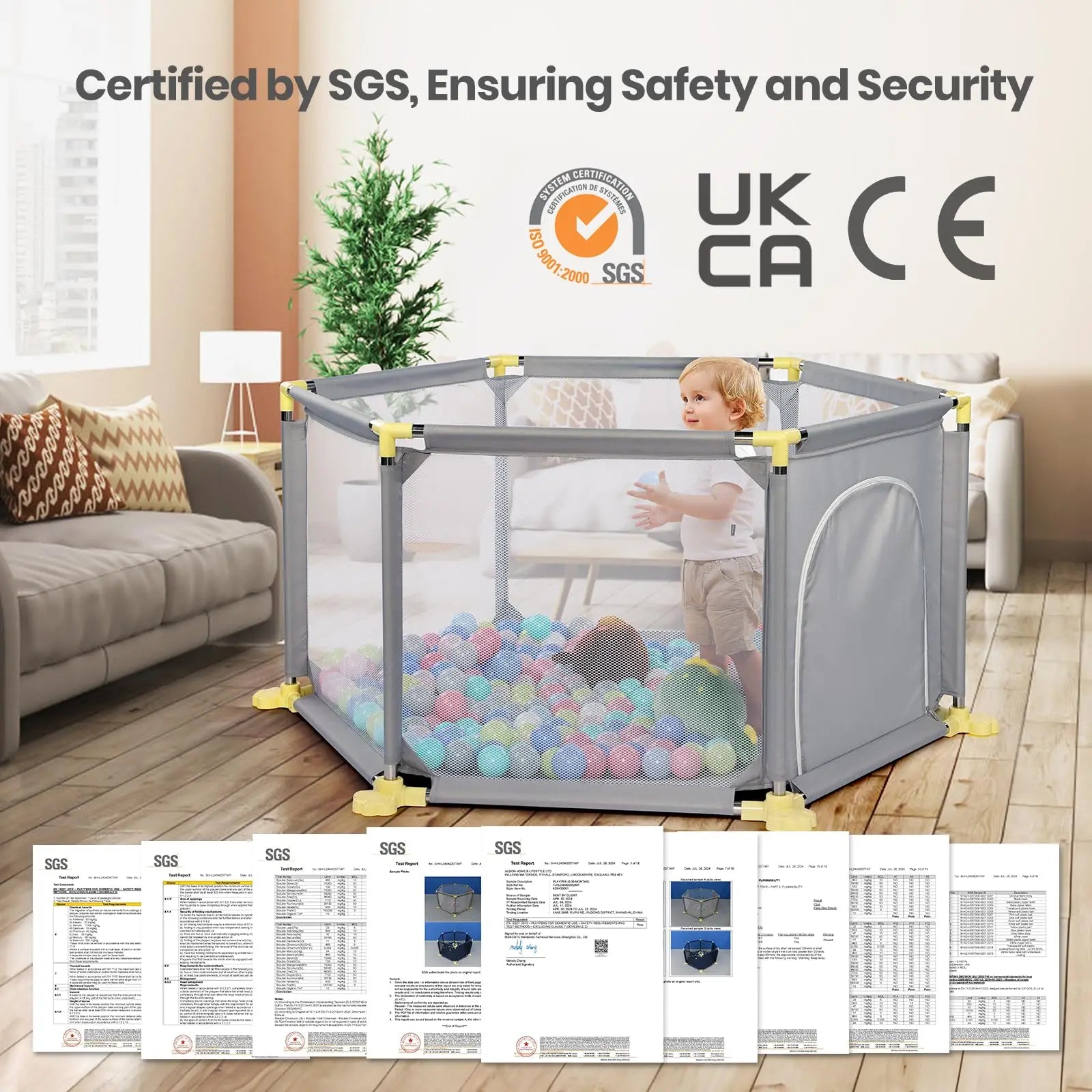 Baby Playpen, 6 Panel Playpen for Baby and Toddlers with Breathable Mesh and 30 Play Balls, Indoor Outdoor Baby Fence