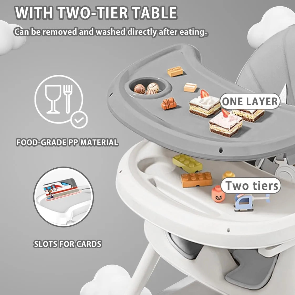 3-in-1 Foldable Baby High Chair with Double Tray
