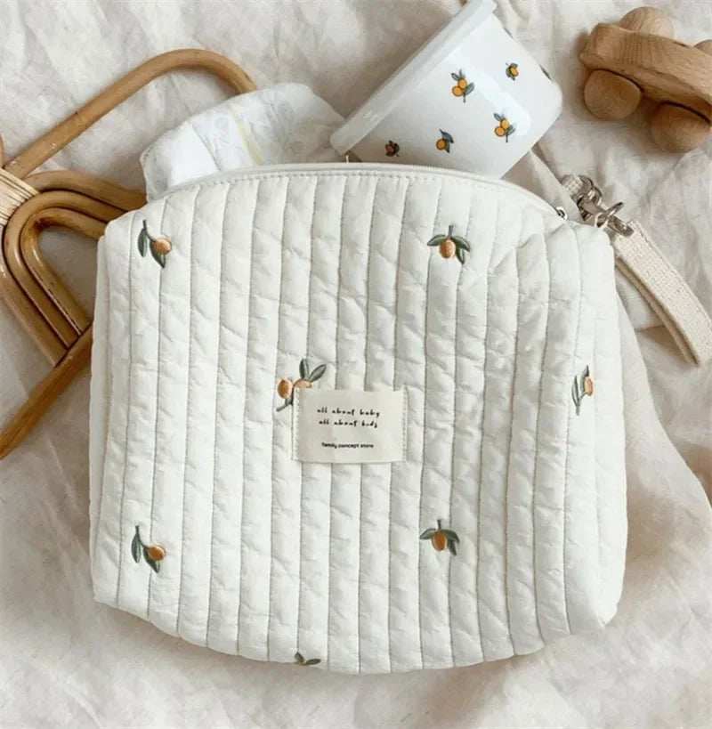 Portable Stroller Nappy Bag Quilted Baby Diaper Caddy Organizer Embroidered Mommy Bags Babies Accessories Changing Bag Storage