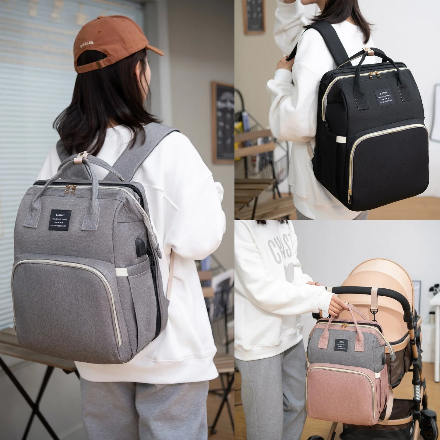 Foldable and Portable Mommy Backpack - with Crib Bed, Straps Large Capacity Diaper Bag Maternity Bag for Baby New Baby Equipment