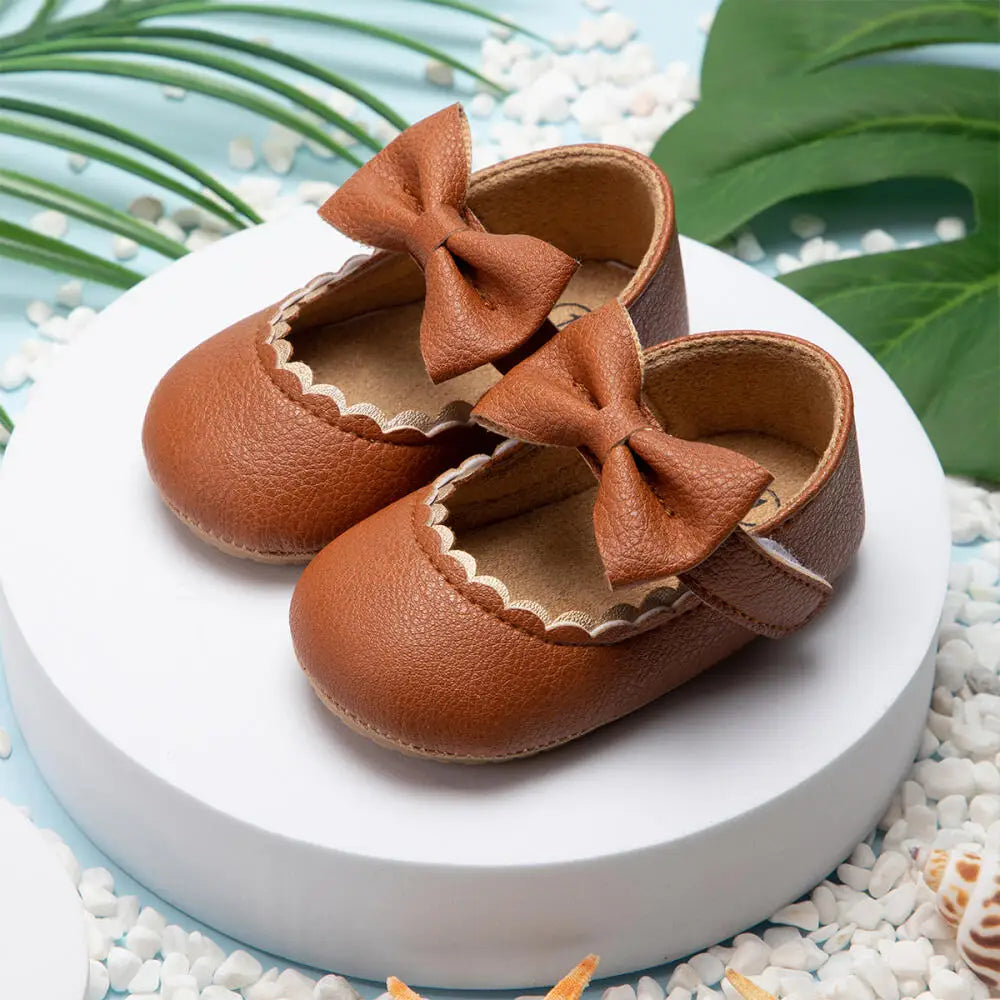Retro Bow Baby Walking Shoes – Soft Sole Princess Style