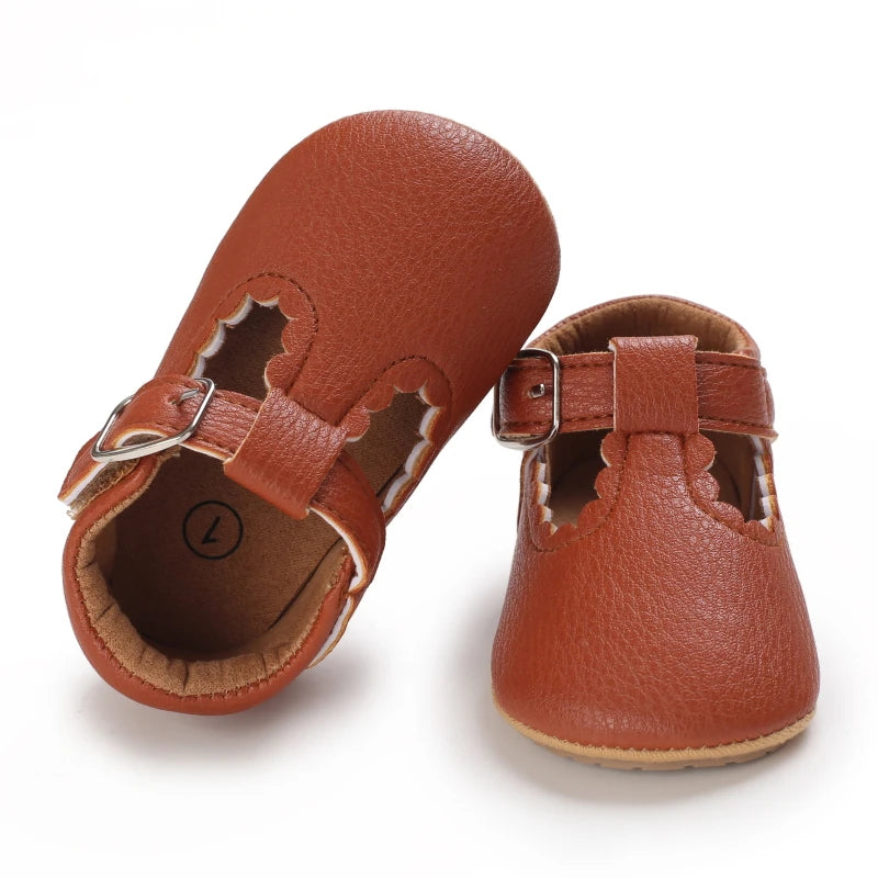 Striped Leather Baby Moccasins – Anti-Slip First Walkers