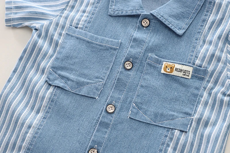 Infant Fashiont Bay Boys Denim Clothing Sets Summer Children Fashion Striped Shirts Shorts 2pcs Tracksuits  Casual Outfits Suits
