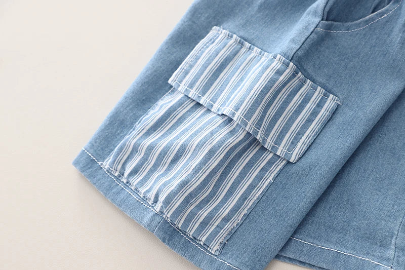 Infant Fashiont Bay Boys Denim Clothing Sets Summer Children Fashion Striped Shirts Shorts 2pcs Tracksuits  Casual Outfits Suits