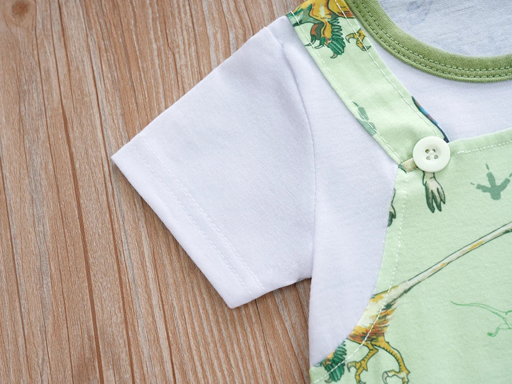 IURNXB Newborn Baby Overall Romper for Boys Infant Short Sleeve Dinosaur Printed One Piece Outfit Summer Bodysuit 0-12M