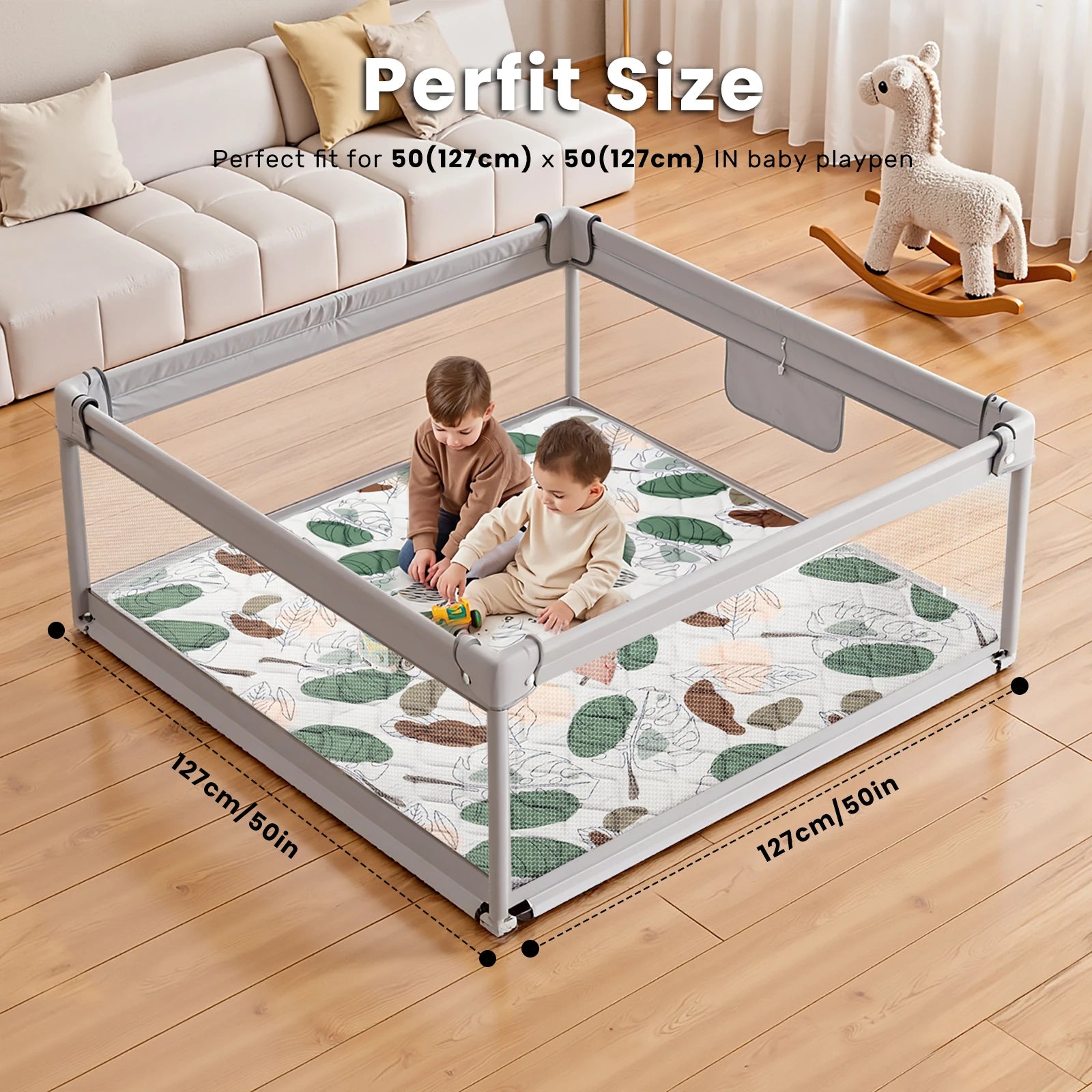 Baby Play Mats, Crawling Playpen Mat, Thicken Soft Padding Foam Playmat Foldable Crawling Mats, Non-Slip & Machine Washable ki