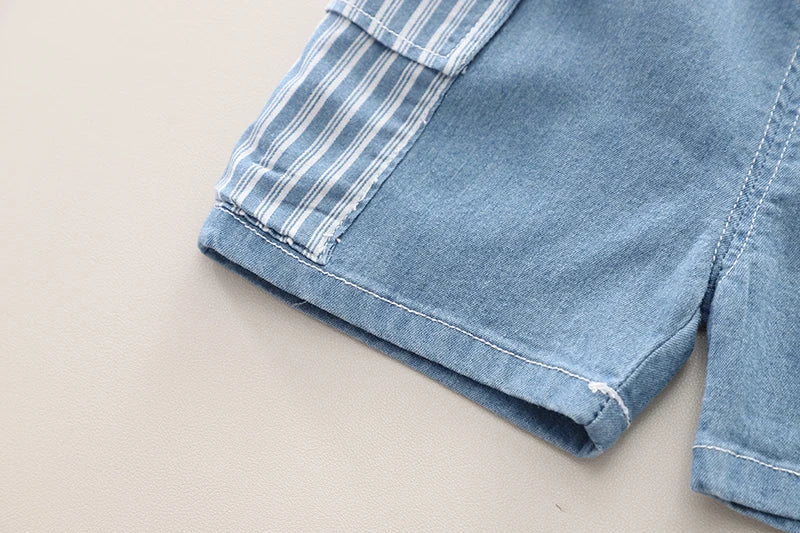 Infant Fashiont Bay Boys Denim Clothing Sets Summer Children Fashion Striped Shirts Shorts 2pcs Tracksuits  Casual Outfits Suits