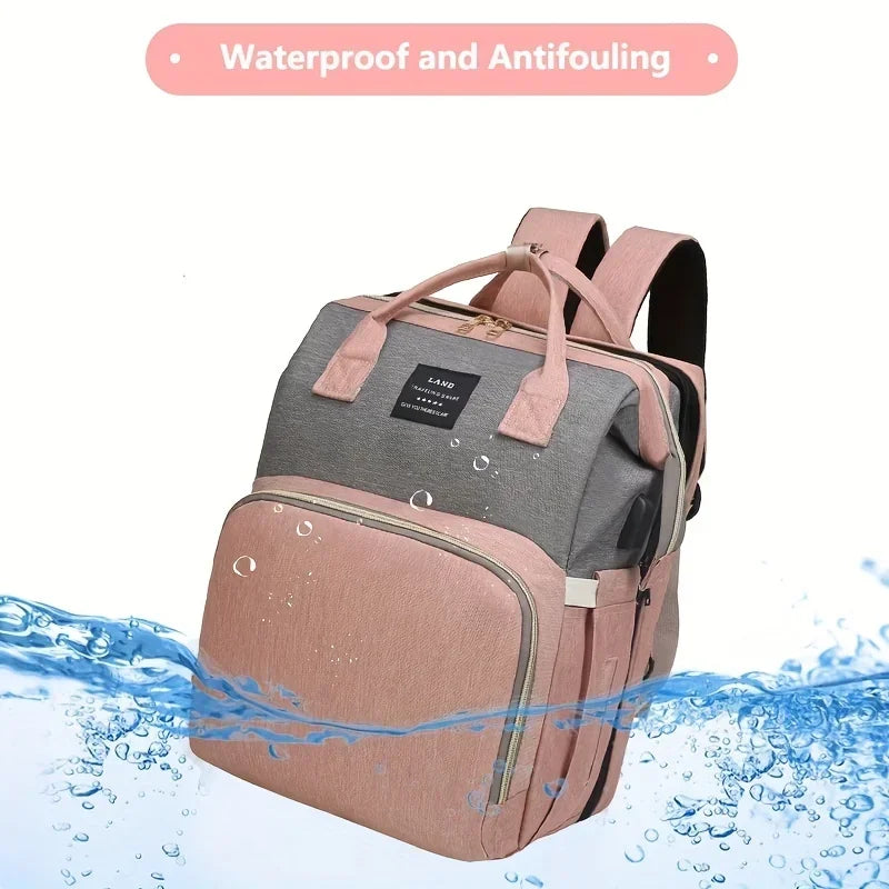 Foldable and Portable Mommy Backpack - with Crib Bed, Straps Large Capacity Diaper Bag Maternity Bag for Baby New Baby Equipment