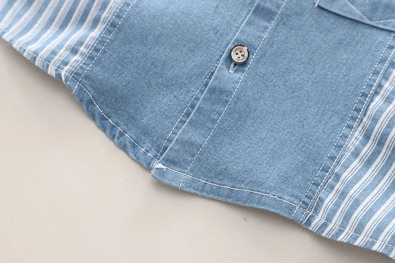 Infant Fashiont Bay Boys Denim Clothing Sets Summer Children Fashion Striped Shirts Shorts 2pcs Tracksuits  Casual Outfits Suits