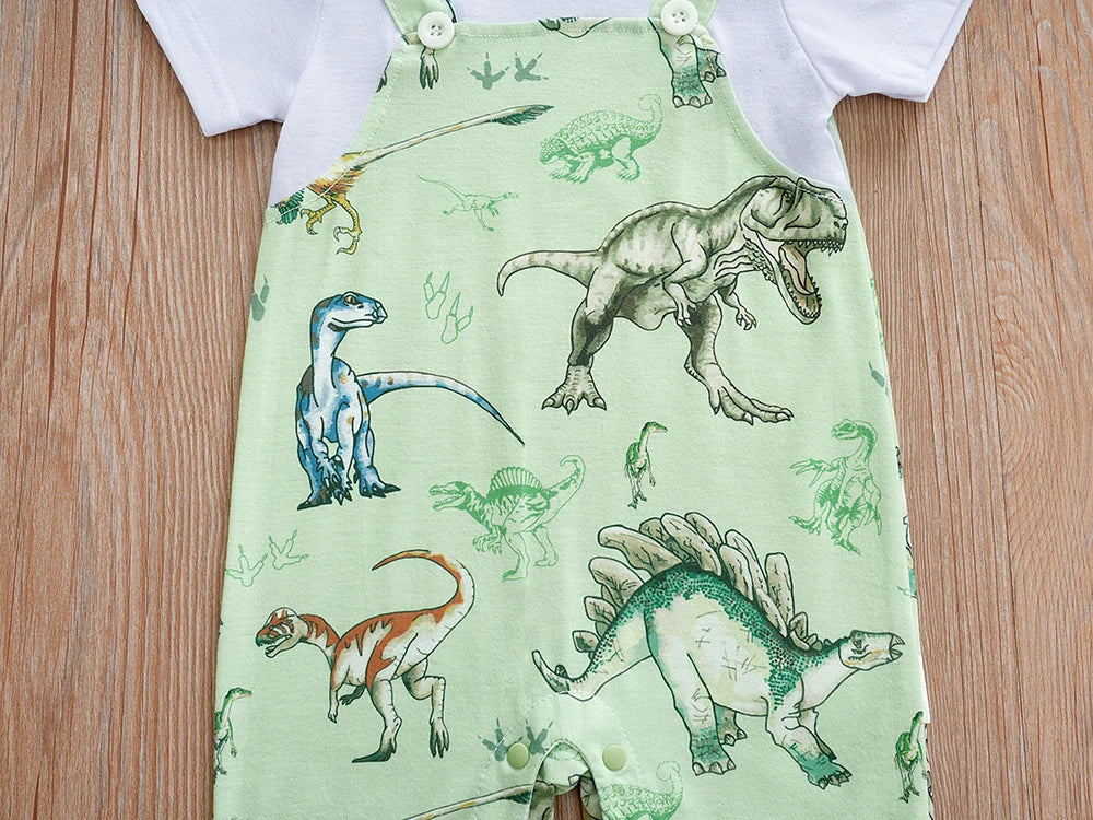 IURNXB Newborn Baby Overall Romper for Boys Infant Short Sleeve Dinosaur Printed One Piece Outfit Summer Bodysuit 0-12M