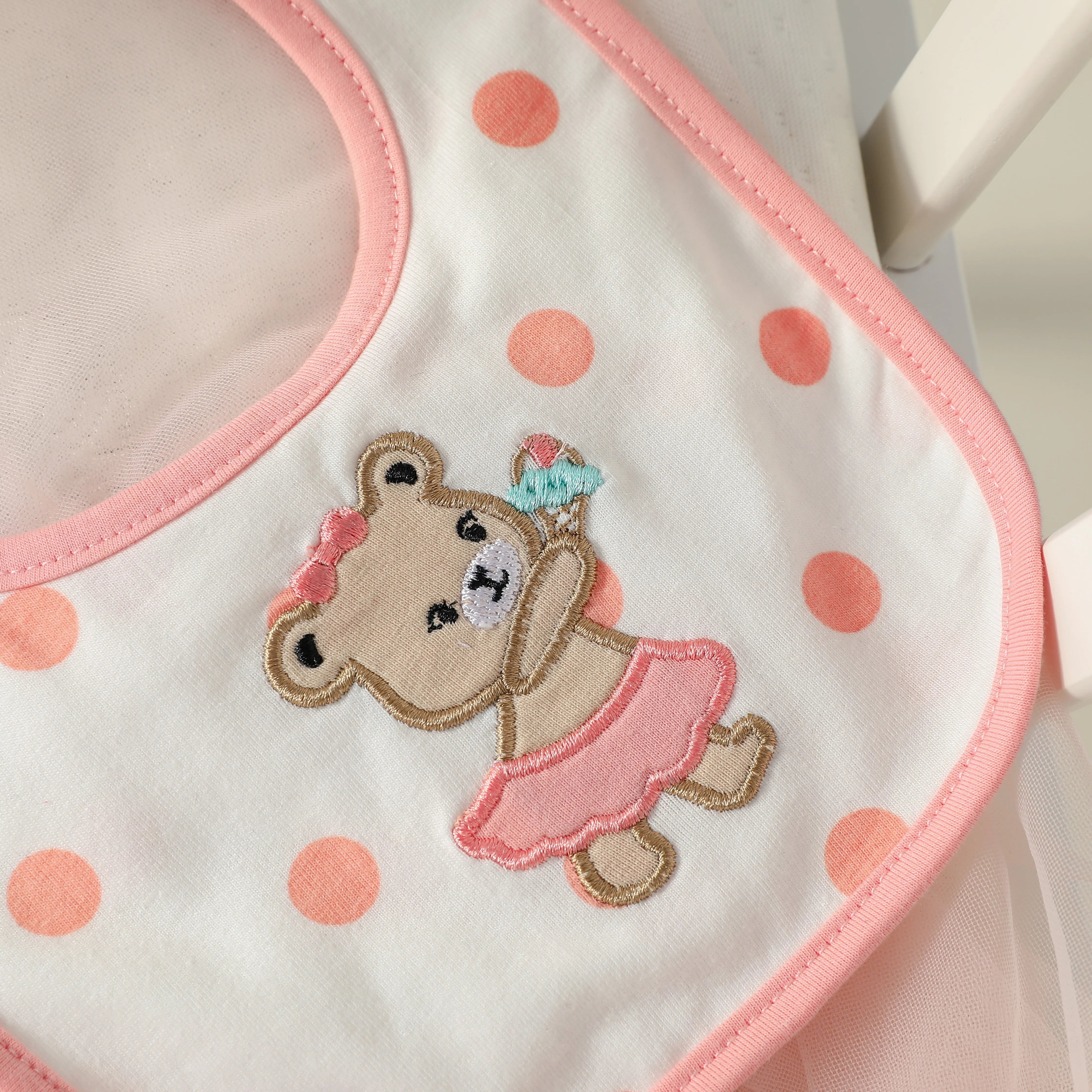 2025 Baby Girl 4PCS Bear Embroidered Jumpsuit Set – Bib, Hat & Gloves