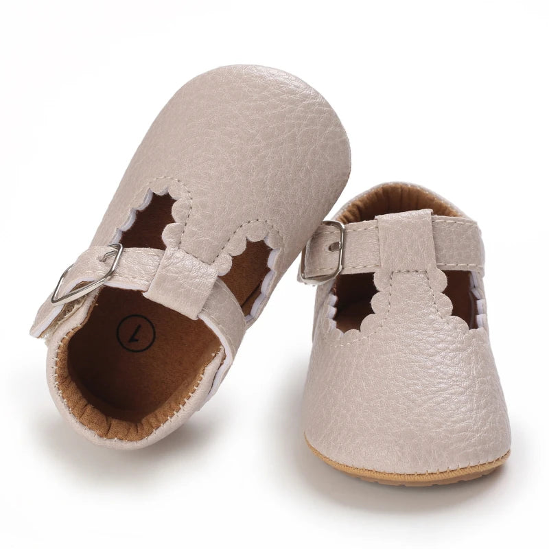 Striped Leather Baby Moccasins – Anti-Slip First Walkers