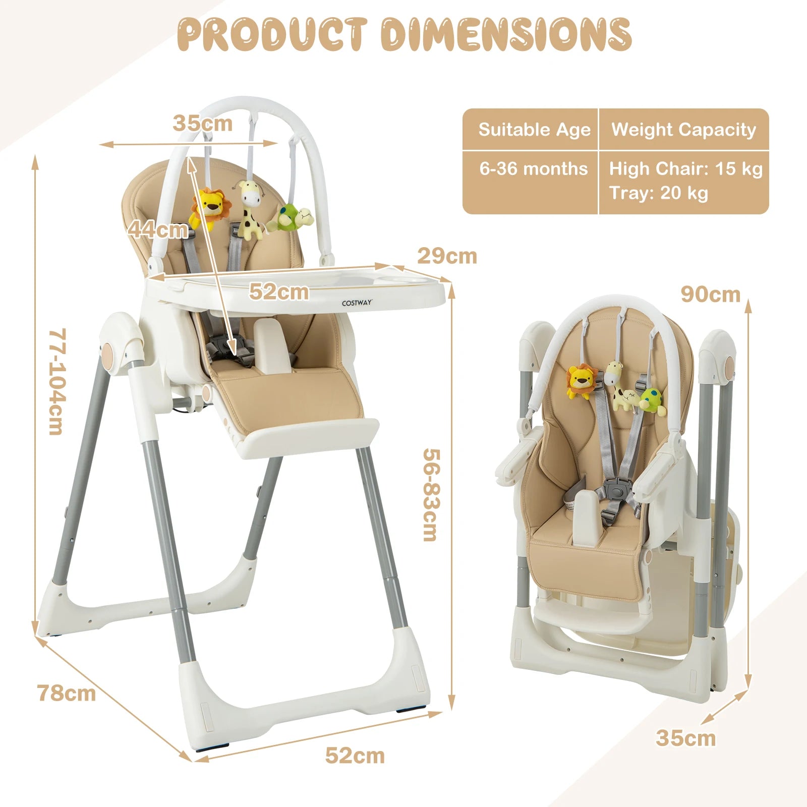 GOFLAME 4-in-1 Folding Baby High Chair with Adjustable Tray