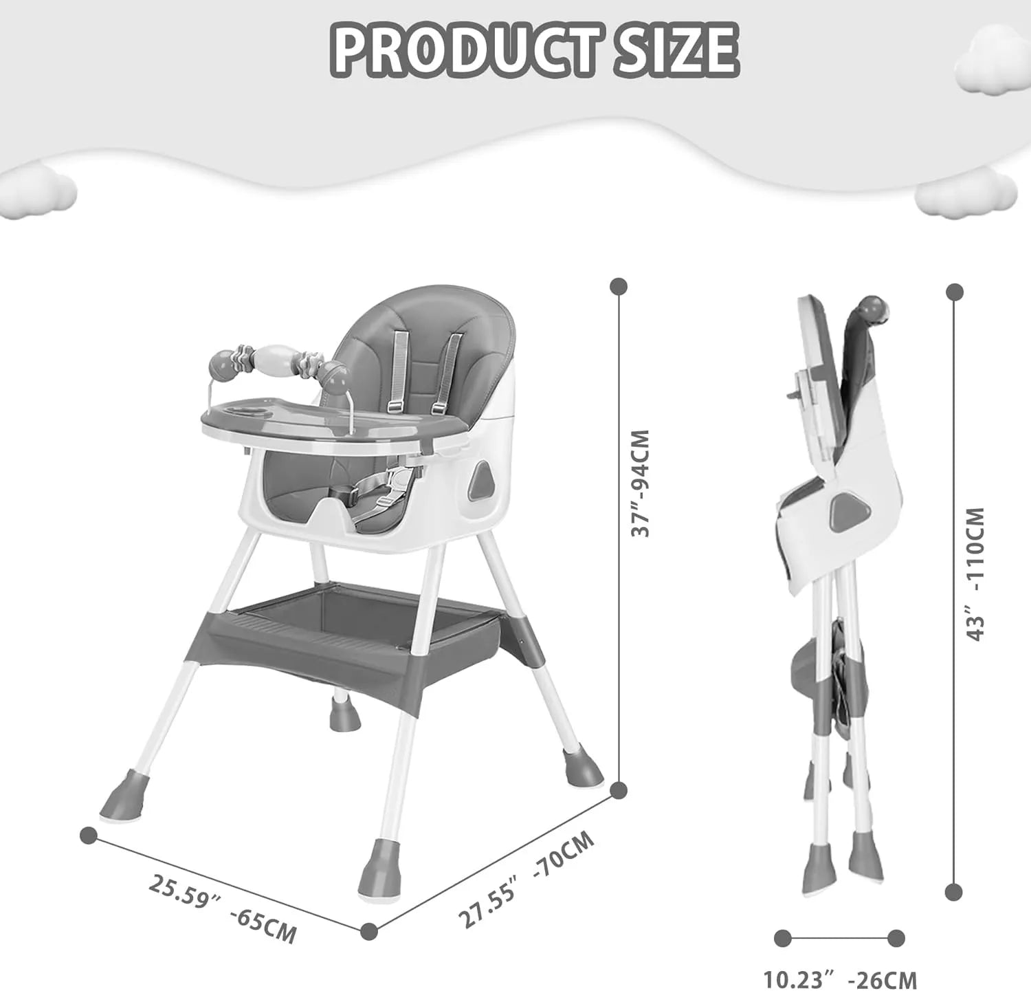 3-in-1 Foldable Baby High Chair with Double Tray