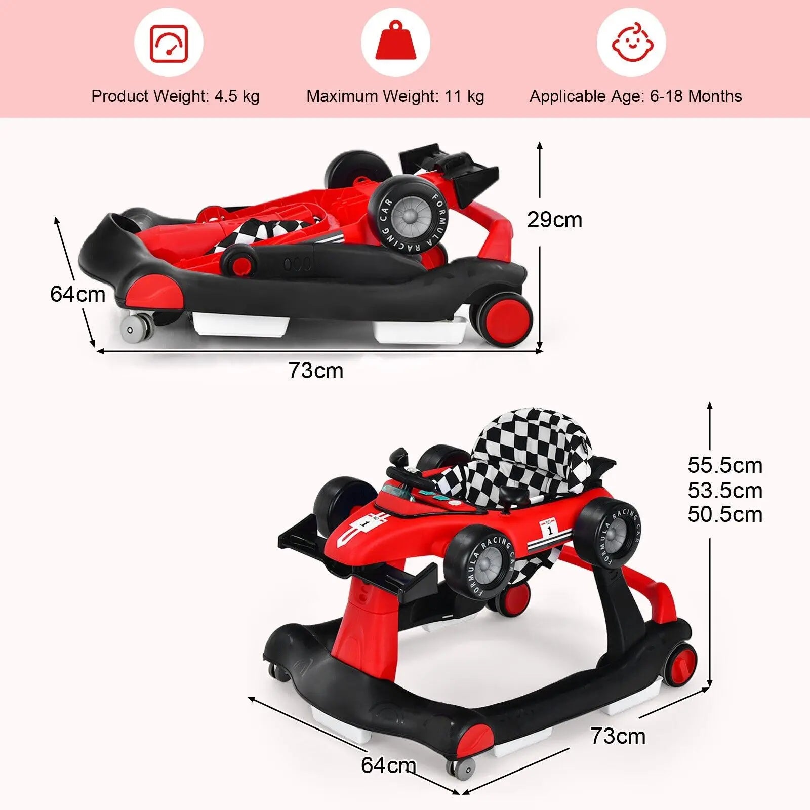 ERGOMASTER 4-in-1 Foldable Baby Walker with Activity Tray