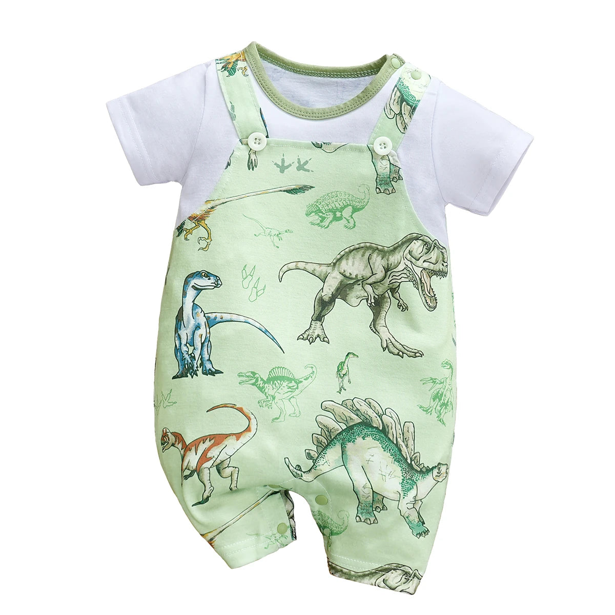 IURNXB Newborn Baby Overall Romper for Boys Infant Short Sleeve Dinosaur Printed One Piece Outfit Summer Bodysuit 0-12M
