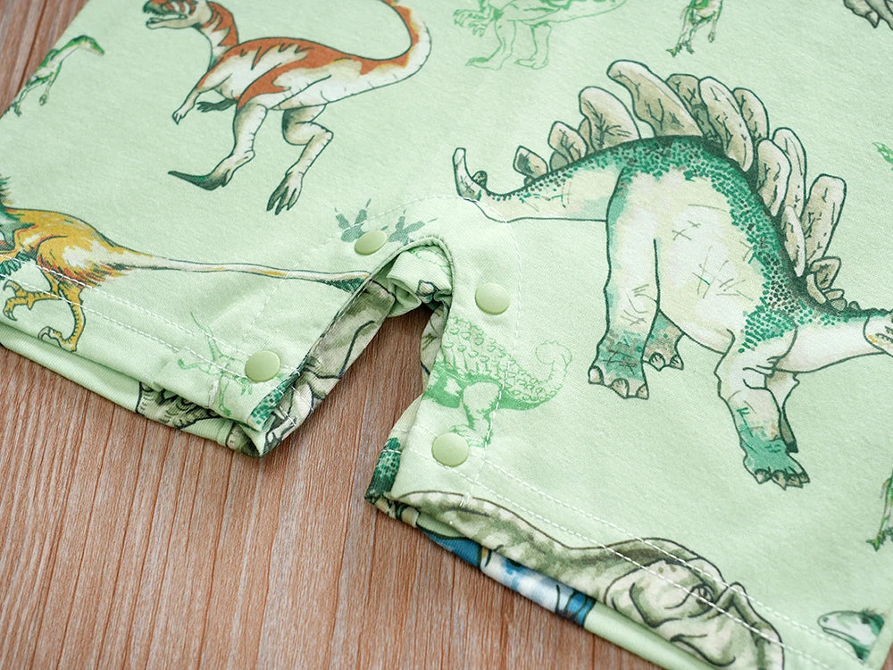 IURNXB Newborn Baby Overall Romper for Boys Infant Short Sleeve Dinosaur Printed One Piece Outfit Summer Bodysuit 0-12M