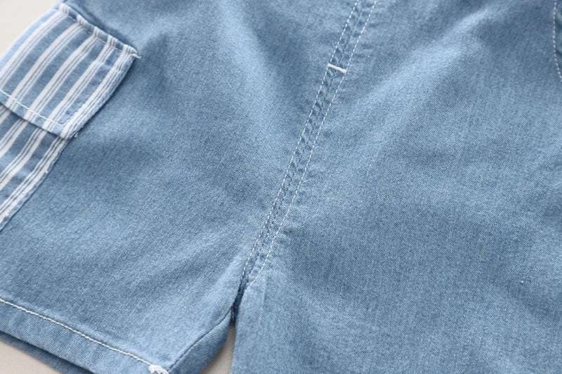 Infant Fashiont Bay Boys Denim Clothing Sets Summer Children Fashion Striped Shirts Shorts 2pcs Tracksuits  Casual Outfits Suits