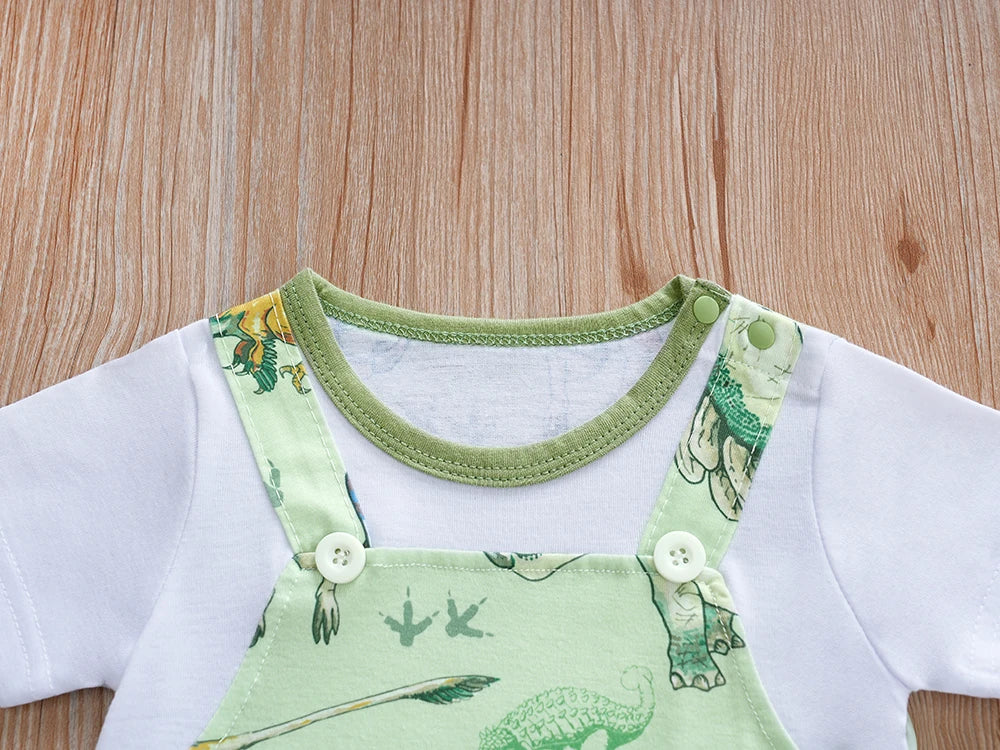 IURNXB Newborn Baby Overall Romper for Boys Infant Short Sleeve Dinosaur Printed One Piece Outfit Summer Bodysuit 0-12M