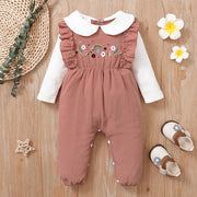 Newborn Baby 'Pure Cotton Flower Pattern Color Blocked Comfortable Long sleeves Bodysuit 0-18 Month Female Baby Crawling Suit