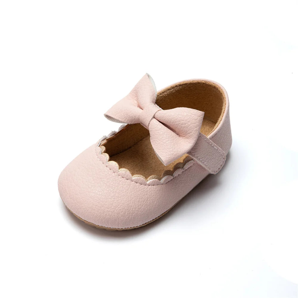 Retro Bow Baby Walking Shoes – Soft Sole Princess Style