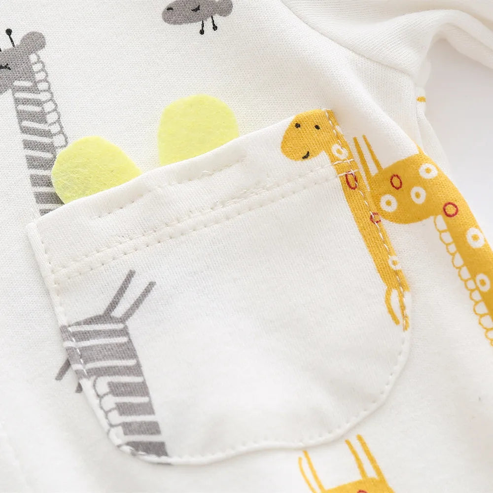 3-12M Autumn Baby jumpsuit Footies long sleeve clothes Infants romper cotton print boys onesies giraffe Cartoon baby underwear