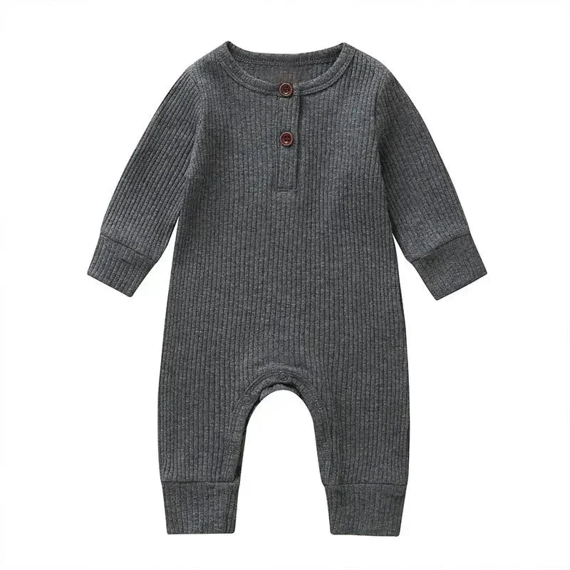 Ribbed Cotton Baby Romper – Long Sleeve Jumpsuit (0–12M)
