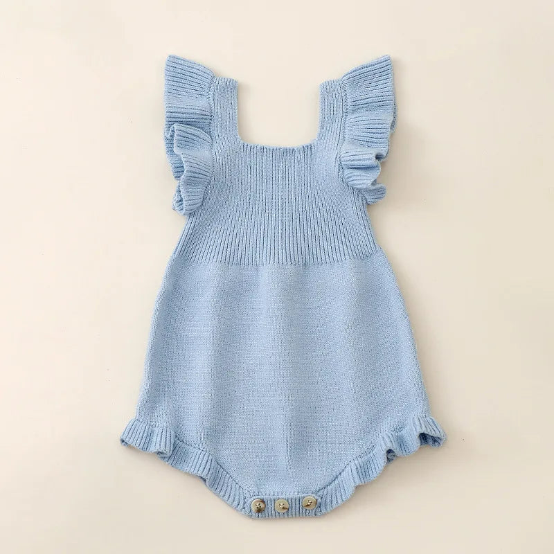 Infant Baby Girls Ruffle Sleeve Romper Solid Square Collar Autumn Jumpsuit for Newborn Toddler Cute Clothes