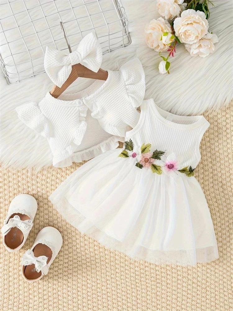 2024 Baby Girl Lace Mesh Summer Dress – Sleeveless Floral Vest