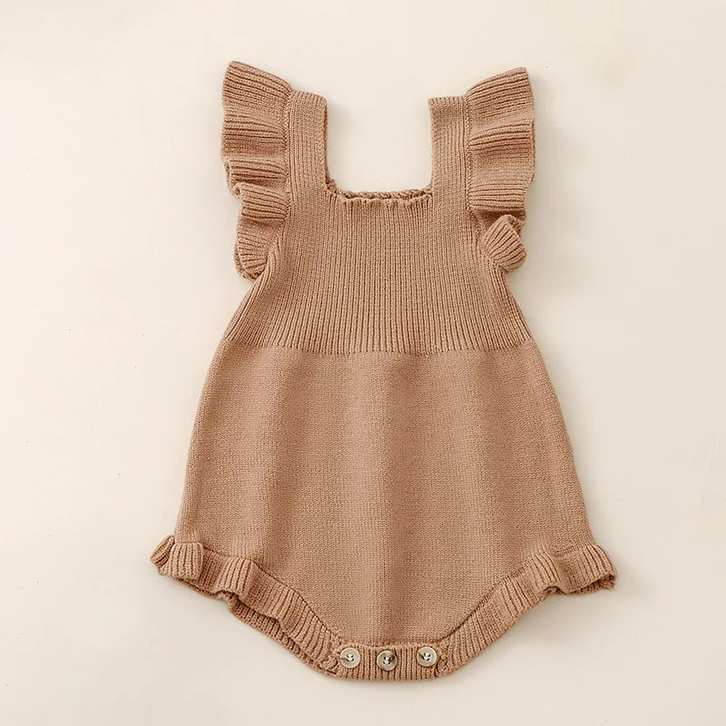 Infant Baby Girls Ruffle Sleeve Romper Solid Square Collar Autumn Jumpsuit for Newborn Toddler Cute Clothes
