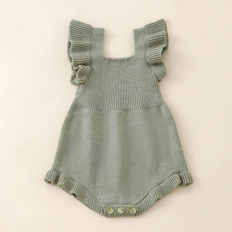 Infant Baby Girls Ruffle Sleeve Romper Solid Square Collar Autumn Jumpsuit for Newborn Toddler Cute Clothes