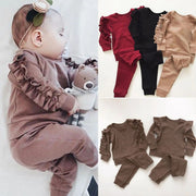 Newborn Baby Boy Girl 2PC Ruffle Jumper Set – Long Sleeve Sweatshirt & Pants Outfit