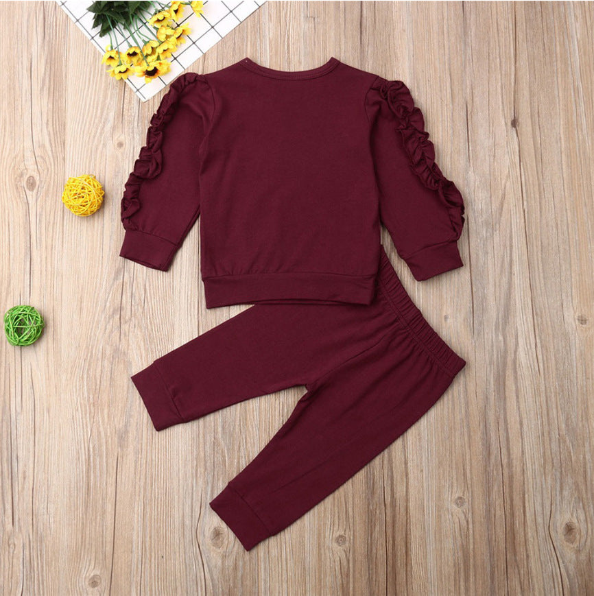 Newborn Baby Boy Girl 2PC Ruffle Jumper Set – Long Sleeve Sweatshirt & Pants Outfit