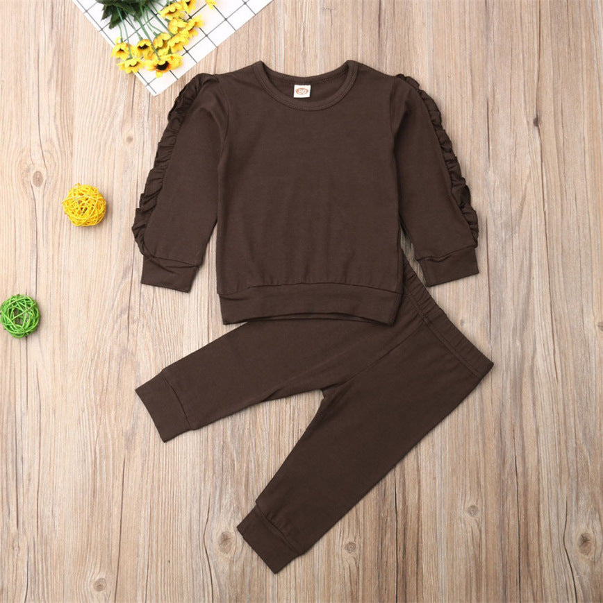 Newborn Baby Boy Girl 2PC Ruffle Jumper Set – Long Sleeve Sweatshirt & Pants Outfit