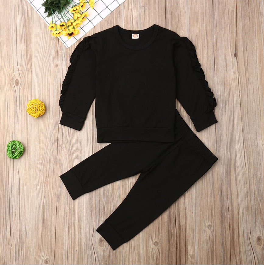 Newborn Baby Boy Girl 2PC Ruffle Jumper Set – Long Sleeve Sweatshirt & Pants Outfit