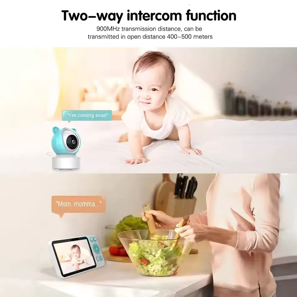 Baby monitor with two-way intercom function displayed on a screen.