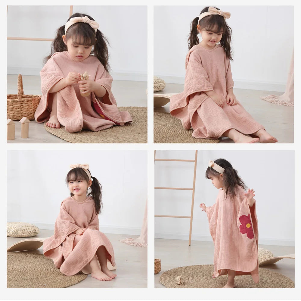 Muslin Baby Hooded Poncho Towel Children's Hooded Bath Towel Soft Kids Beach Bathing Stuff Infant Washcloth