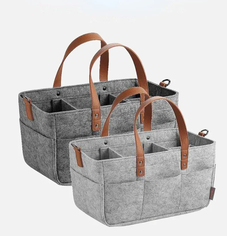 Baby Felt Storage Nursery Organizer Basket Infant Diaper Bag with Handle Caddy Changing Nappy Kids Storage Carrier Large Pocket