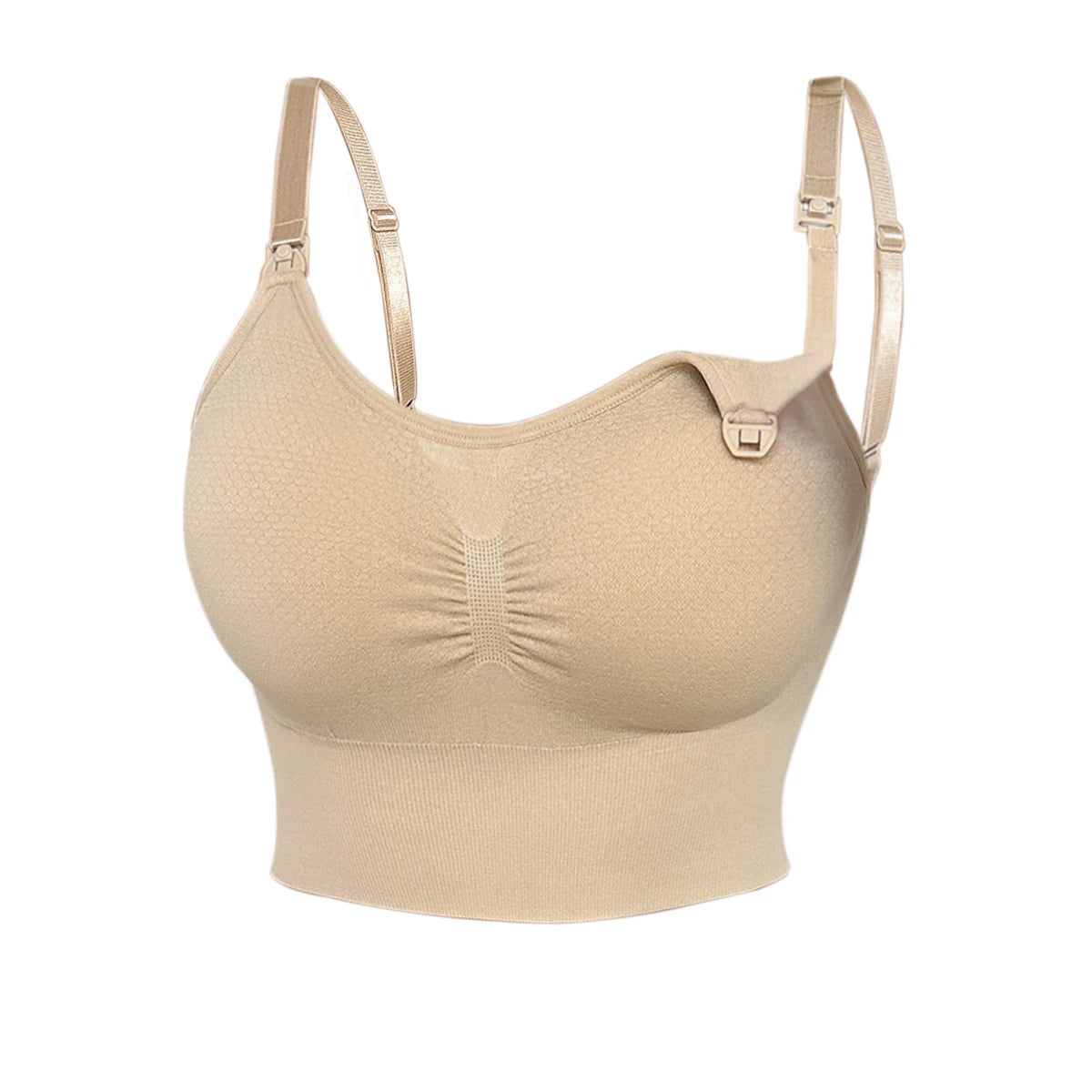 High Quality Women'S Nude Nursing Bra With Wireless Hooks Detachable Padding Comfortable Top Foldable Nursing Bra