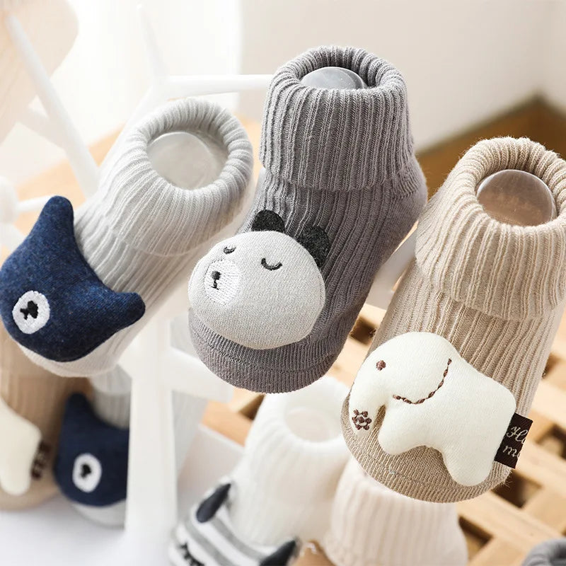 Cartoon Cotton Baby Socks – Non-Slip (Newborn to Toddler)