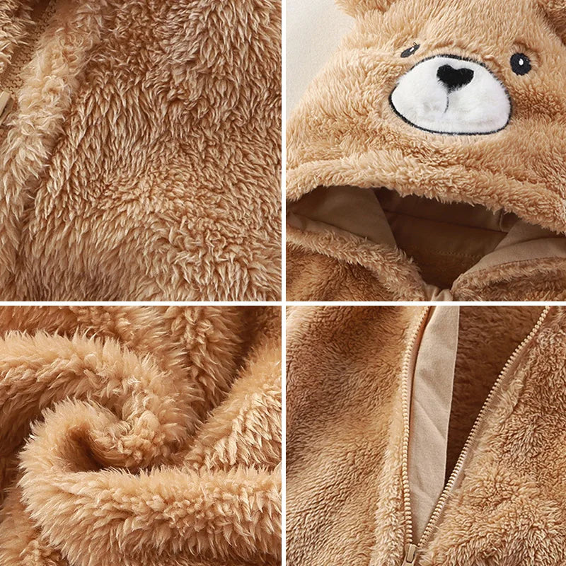 Autumn Winter Baby Jumpsuits Footed Cartoon Hooded Newborn Romper for Girls Boys Warm Plush Infant Loungewear Toddler Outfit