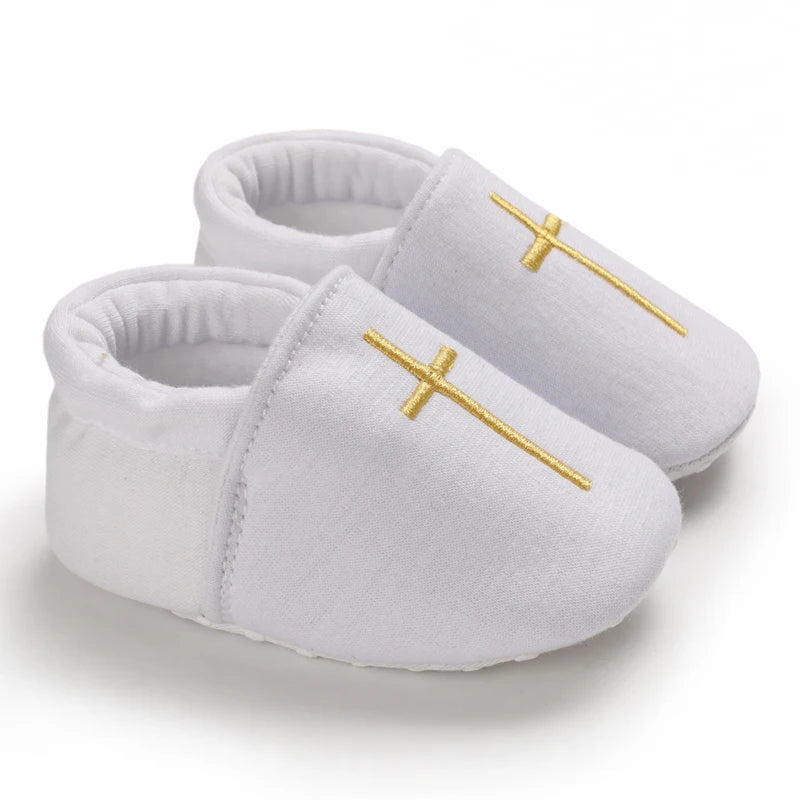 White Soft-Soled Infant Sneakers – Non-Slip Shoes (0–18M)