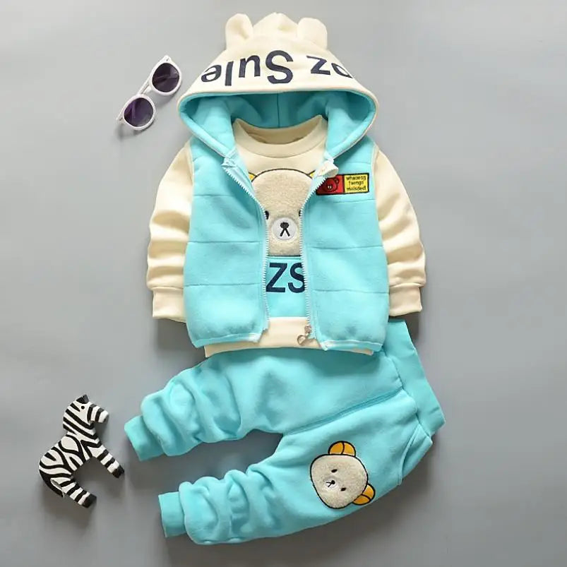 Children's Autumn and Winter Set 2024 Boys and Girls Cartoon Plush Coat+Hooded Vest+Pants Set Baby Warm Three Piece Set 0-4Y