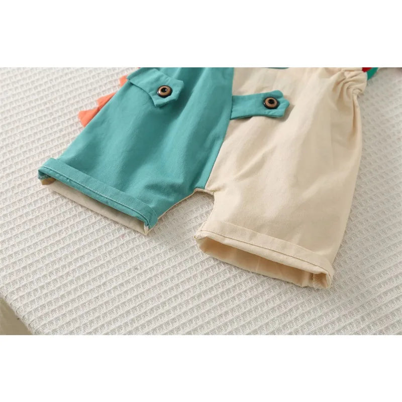 Summer Baby Boys Solid Color Short Sleeve Tracksuits Rainbow Striped Thin Tees Suits Dinosaur Strappy Shorts Little Girl Outfits