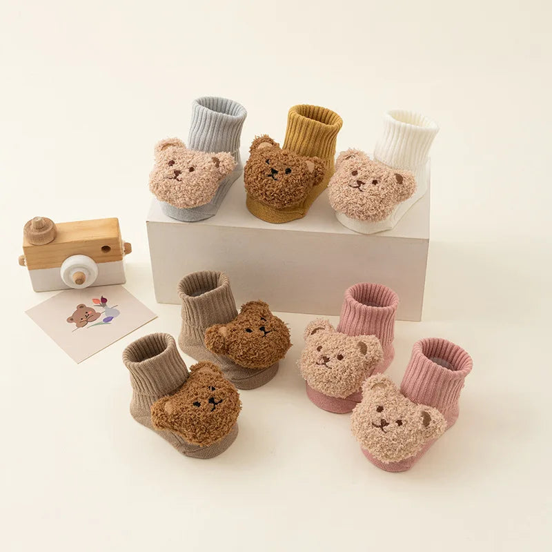Cute Cartoon Bear Baby Socks – Anti-Slip Cotton (Spring & Autumn)