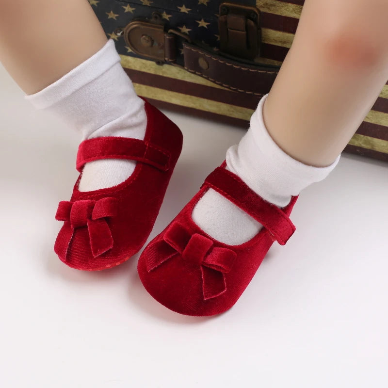 Red Bow Princess Baby Shoes – Anti-Slip Walking (Spring/Autumn)