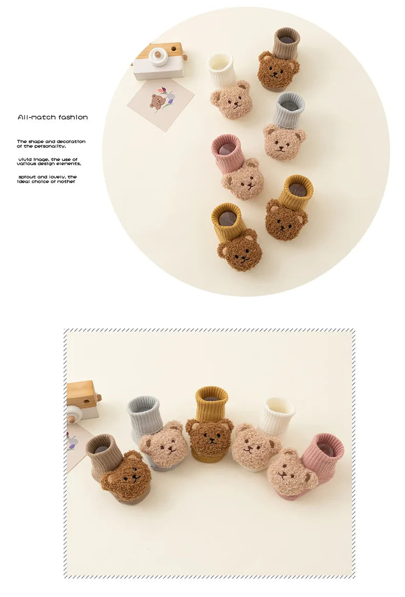 Cute Cartoon Bear Baby Socks – Anti-Slip Cotton (Spring & Autumn)