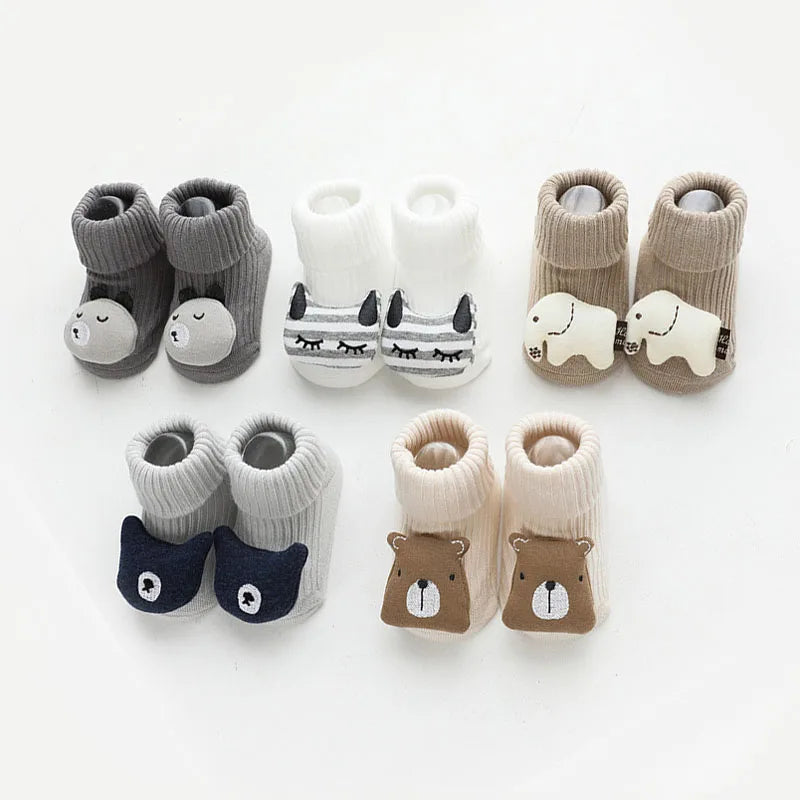 Cartoon Cotton Baby Socks – Non-Slip (Newborn to Toddler)